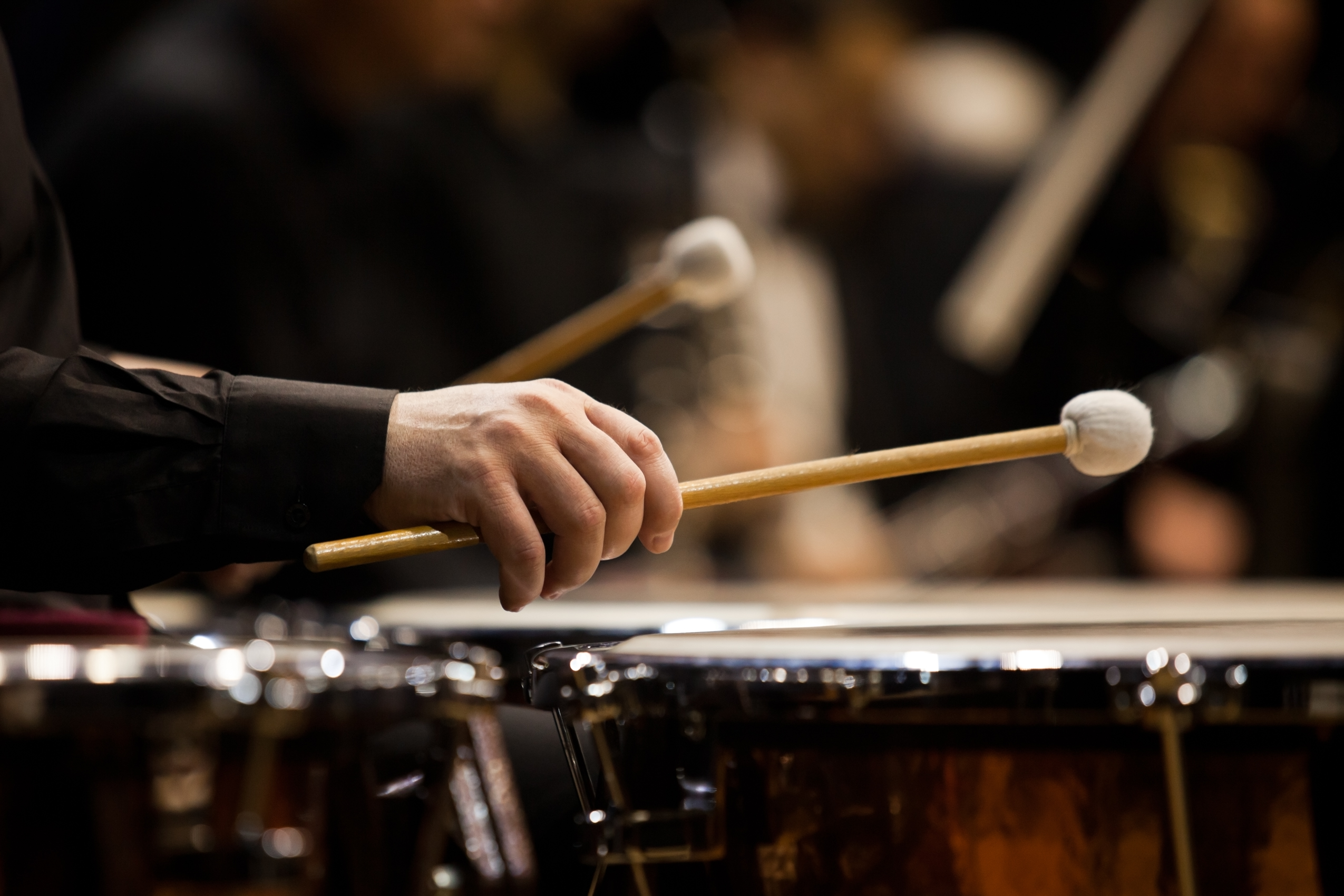 Hands musician playing the timpani in the orchestra