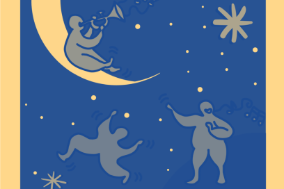Illustration de trois personnages sur la lune (chanteur, musicien, danseur) - Agrandir l'image, fenêtre modale